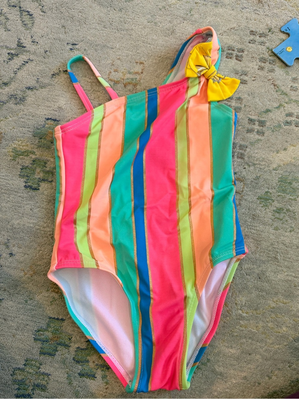 Flapdoodles Neon Stripe One-Piece Swimsuit with Yellow Bow